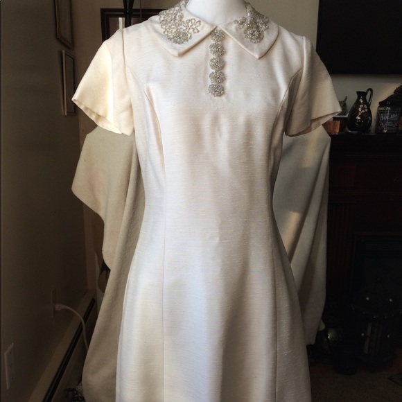 Vintage Ivory Dress With Beaded Collar - Picture 1 of 7